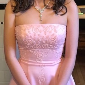 Pink flowers prom dress. With a corset back